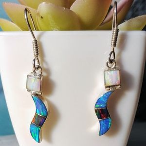 .950 Fine Silver Multi-Colored Opal Dangle Earring